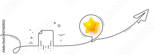 Recovery file line icon. Continuous line with share plane. Backup data sign. Restore document symbol. 3d star in speech bubble. Recovery file single line ribbon. Loop curve pattern. Vector