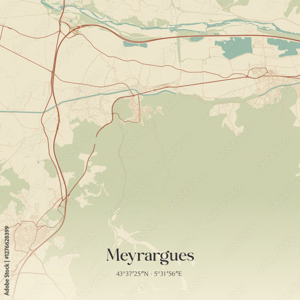 Fototapeta premium Vintage map of Meyrargues, France.