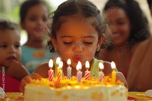 A child blowing out birthday candles