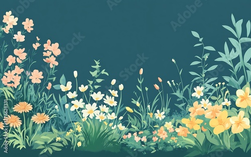 quiet garden with blooming flowers