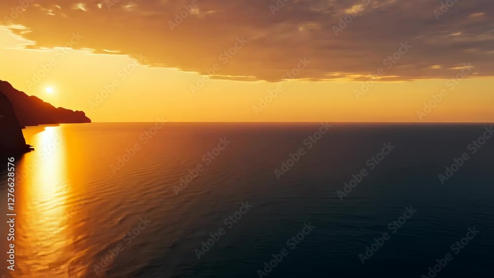 A serene sunset over calm waters, illuminating the landscape with golden hues. A serene sunset over calm waters, illuminating the landscape with golden hues.