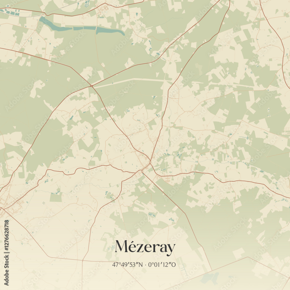Fototapeta premium Vintage map of Mézeray, France.