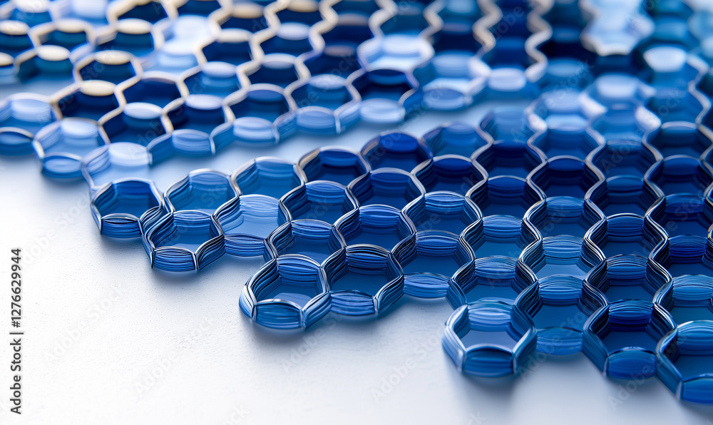 Obraz premium Dynamic hexagonal blue patterns abstract design digital art minimalist environment high-resolution background copy space for creative projects