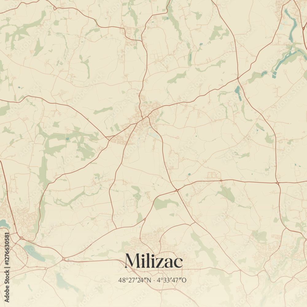 Fototapeta premium Vintage map of Milizac, France.
