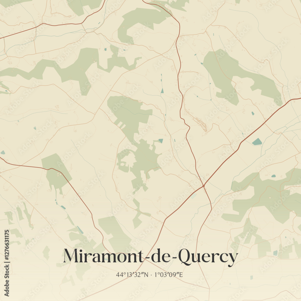 Obraz premium Vintage map of Miramont-de-Quercy, France.