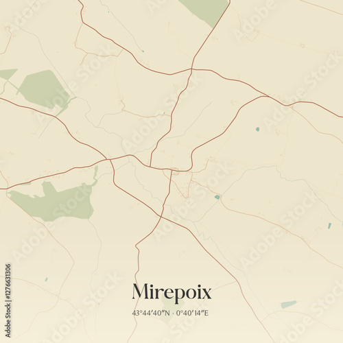 Vintage map of Mirepoix, France.