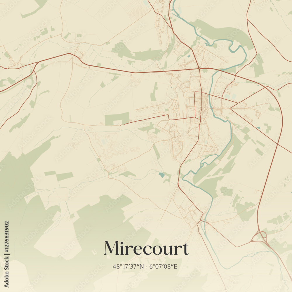 Fototapeta premium Vintage map of Mirecourt, France.