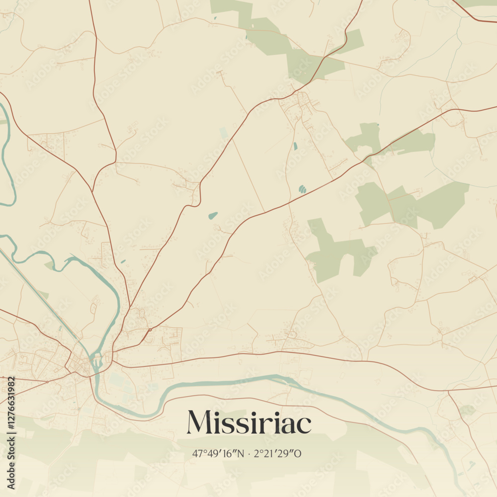 Fototapeta premium Vintage map of Missiriac, France.