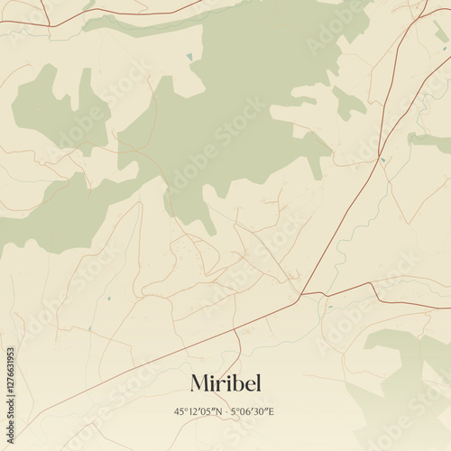 Vintage map of Miribel, France.