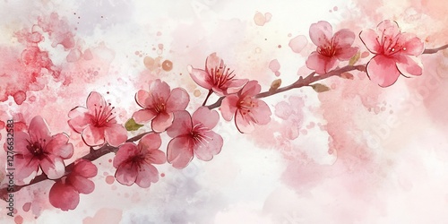 watercolor cherry blossom branch pink flowers