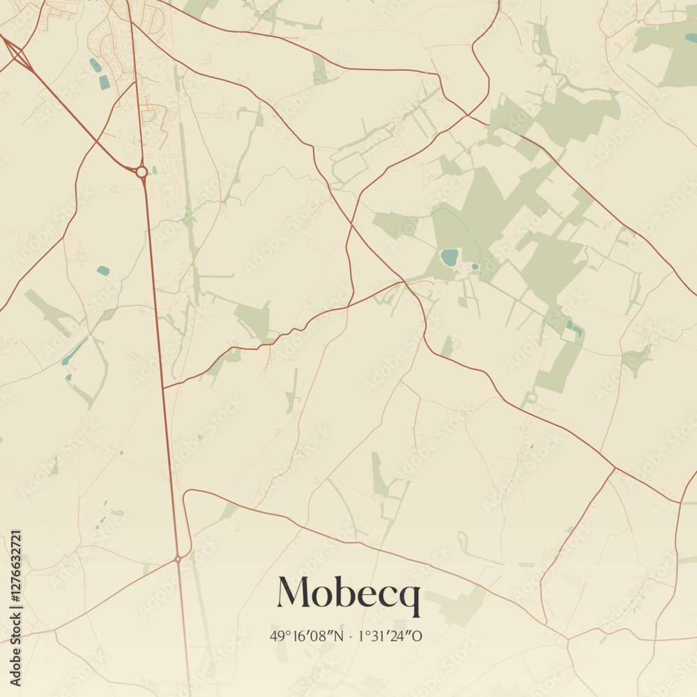 Fototapeta premium Vintage map of Mobecq, France.