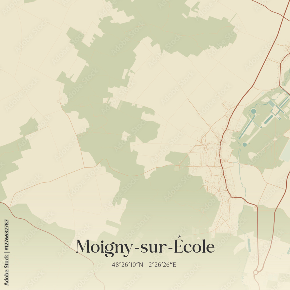 Fototapeta premium Vintage map of Moigny-sur-École, France.
