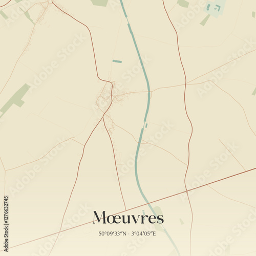 Vintage map of Mœuvres, France.