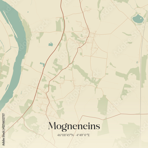 Vintage map of Mogneneins, France.