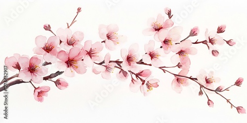 watercolor cherry blossom branch pink flowers