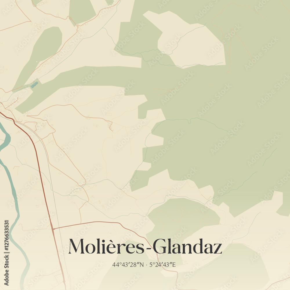 Fototapeta premium Vintage map of Molières-Glandaz, France.