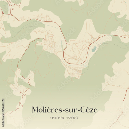Vintage map of Molières-sur-Cèze, France.