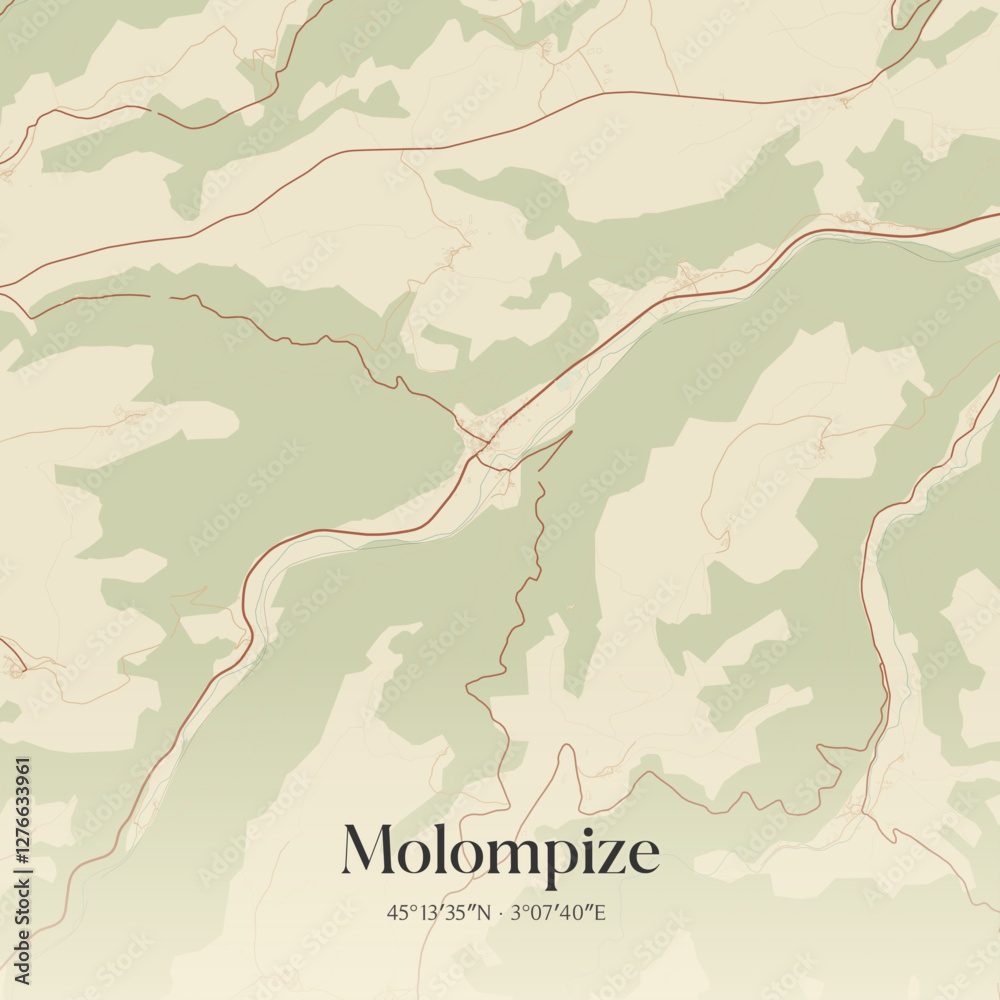 Fototapeta premium Vintage map of Molompize, France.