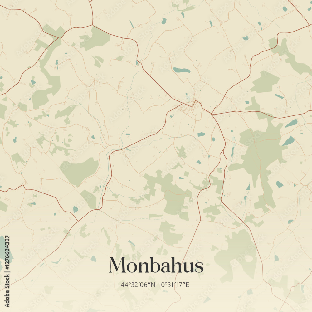 Fototapeta premium Vintage map of Monbahus, France.