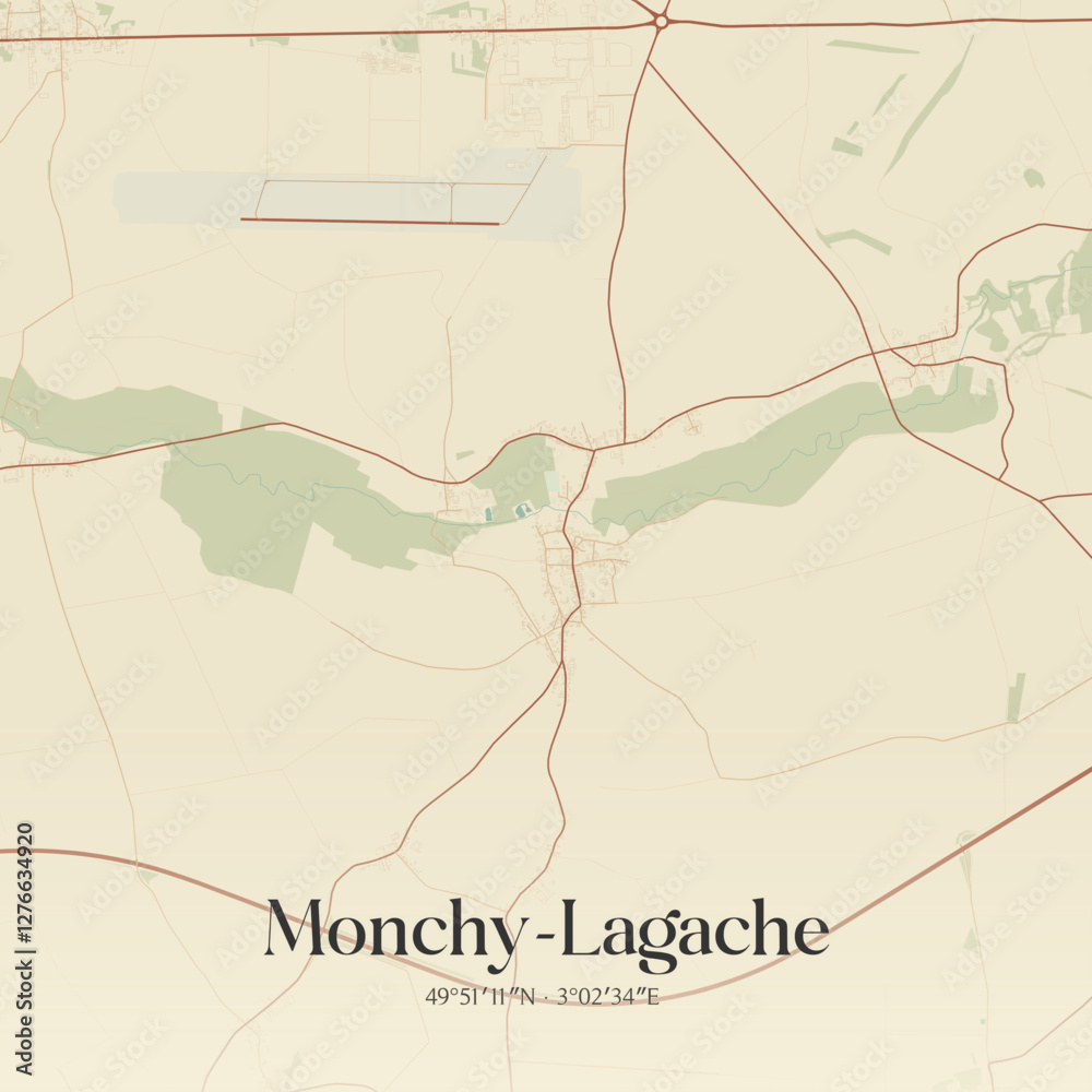 Fototapeta premium Vintage map of Monchy-Lagache, France.