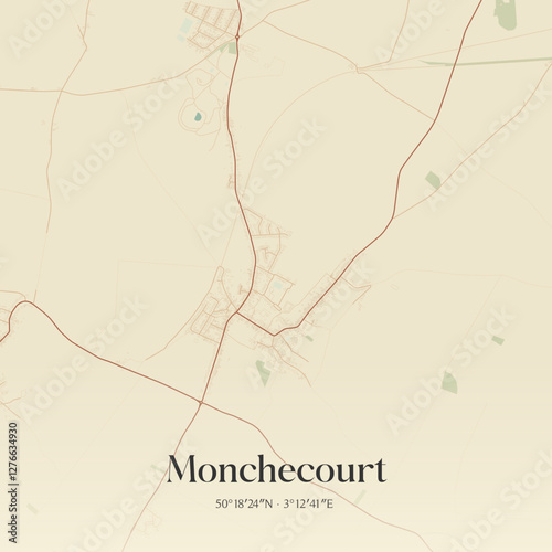 Vintage map of Monchecourt, France.