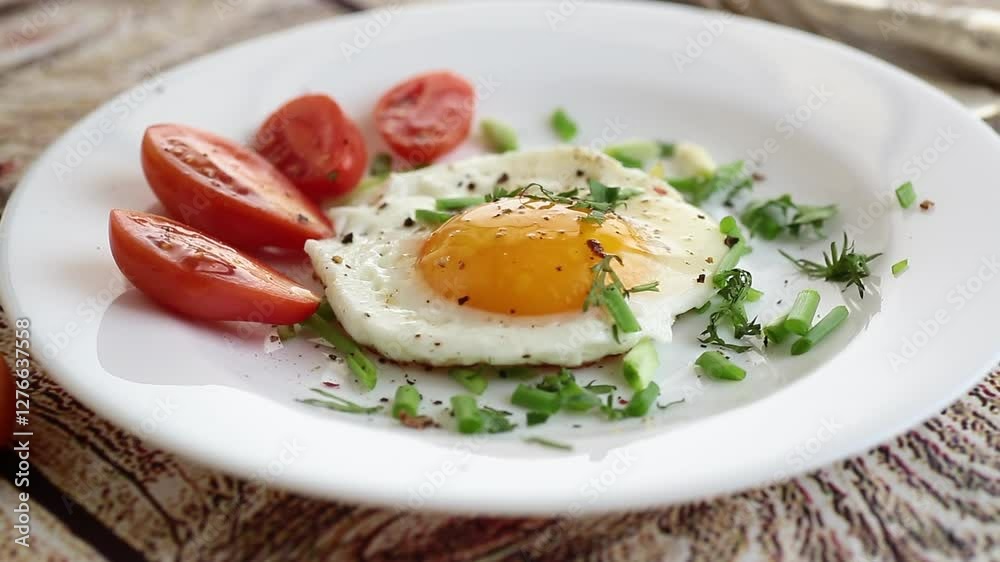 Fresh breakfast with egg, greens and spices Fresh breakfast with egg, greens and spices