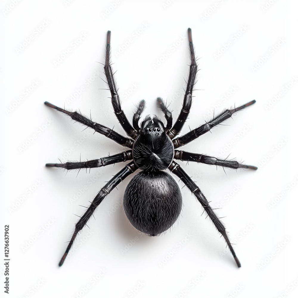 Obraz premium A detailed image of a black spider showcasing its intricate body structure and long legs against a plain background.