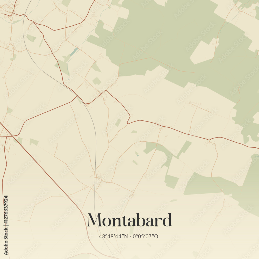 Fototapeta premium Vintage map of Montabard, France.