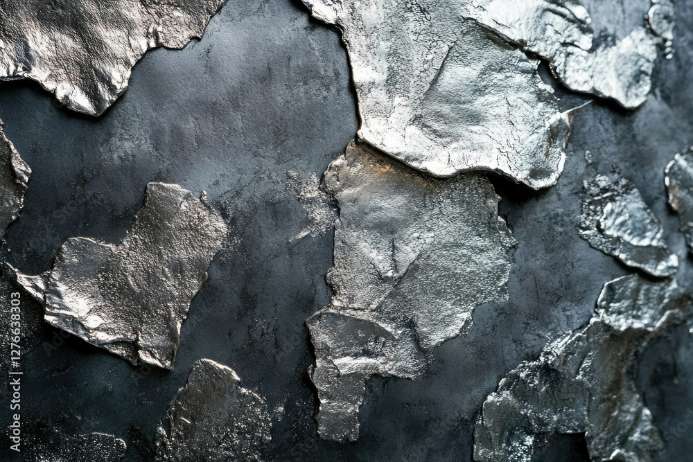Abstract textured background with silver metallic fragments on a dark gray surface. Abstract textured background with silver metallic fragments on a dark gray surface.