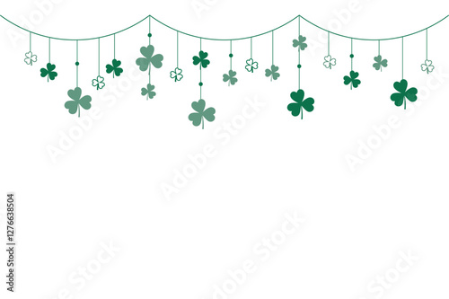 Lucky leaf clover vector border for Irish Patrick's day background. Green shamrock leaves on transparent background