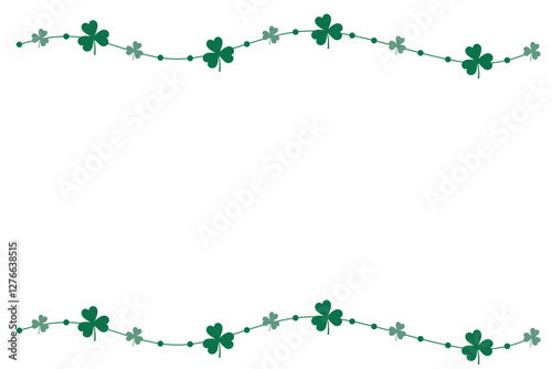 Lucky leaf clover vector border for Irish Patrick's day background. Green shamrock leaves on transparent background