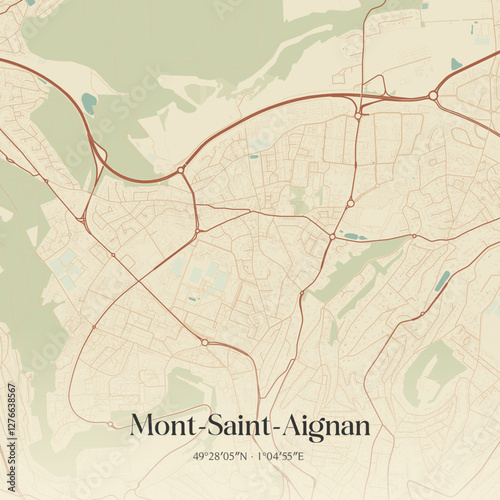 Vintage map of Mont-Saint-Aignan, France.