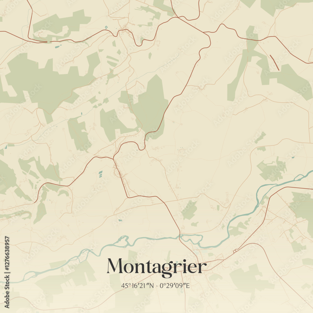 Fototapeta premium Vintage map of Montagrier, France.