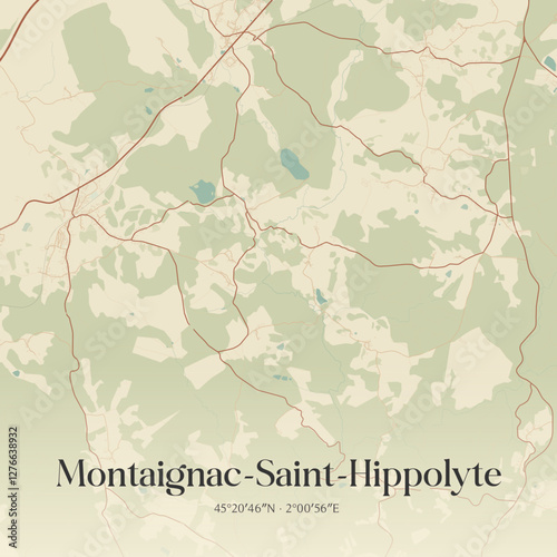 Vintage map of Montaignac-Saint-Hippolyte, France.