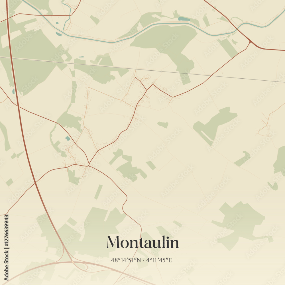 Obraz premium Vintage map of Montaulin, France.