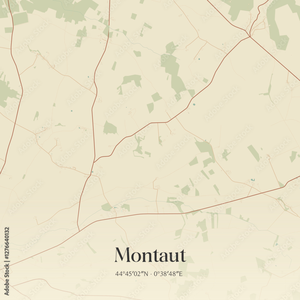 Fototapeta premium Vintage map of Montaut, France.