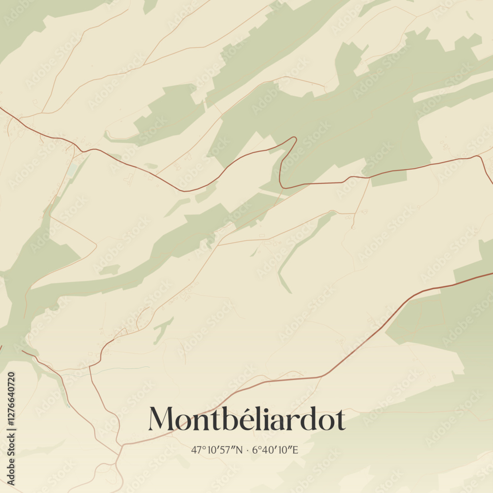 Fototapeta premium Vintage map of Montbéliardot, France.