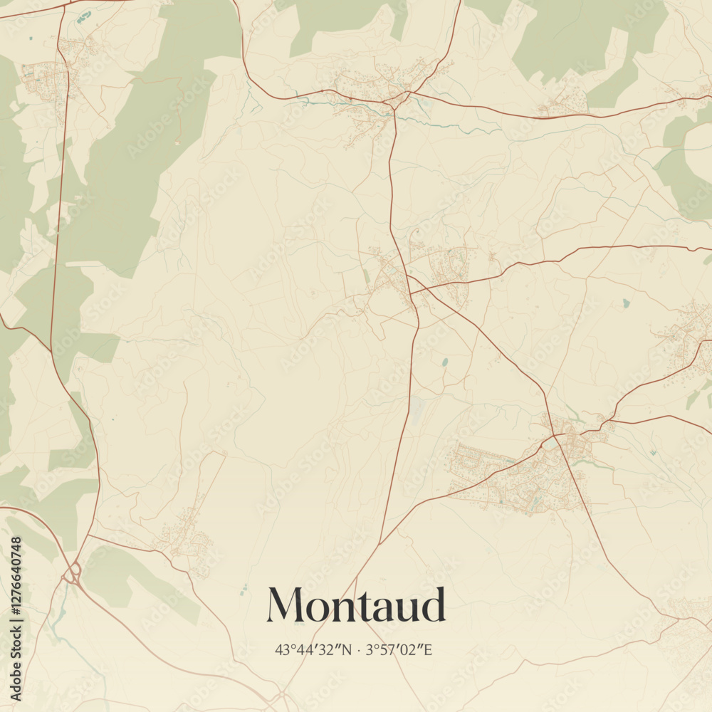 Obraz premium Vintage map of Montaud, France.