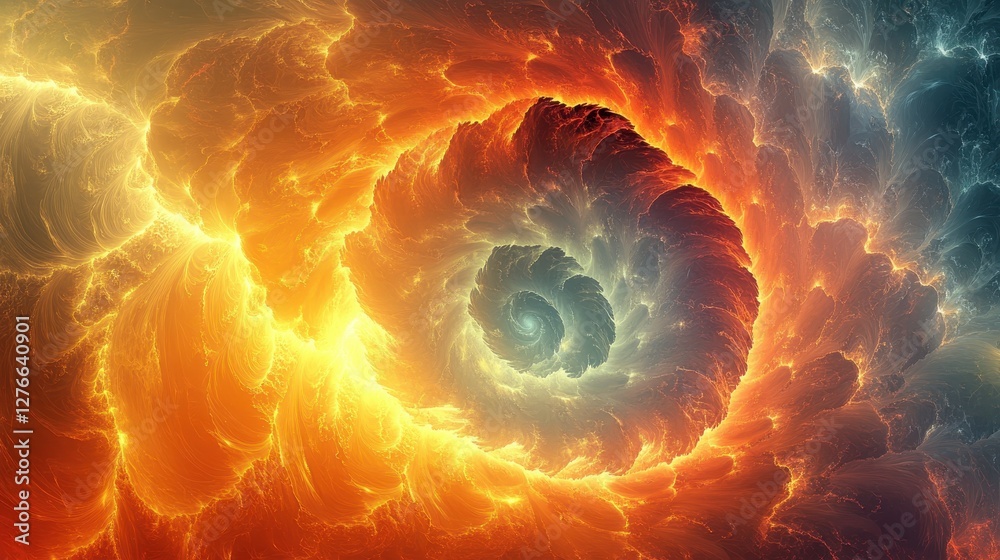 Obraz premium Fiery spiral nebula with vivid swirling colors in cosmic space