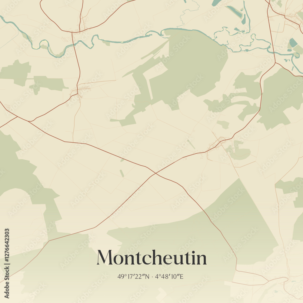 Obraz premium Vintage map of Montcheutin, France.