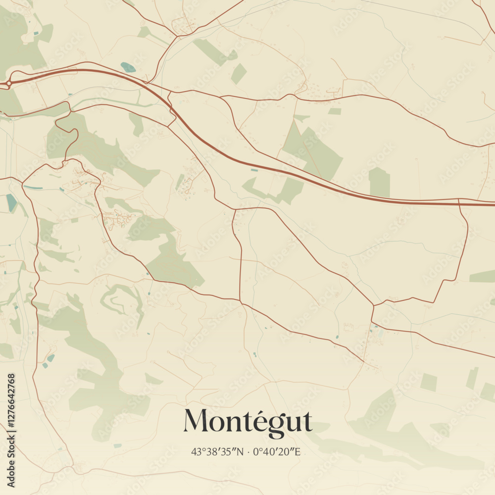Fototapeta premium Vintage map of Montégut, France.