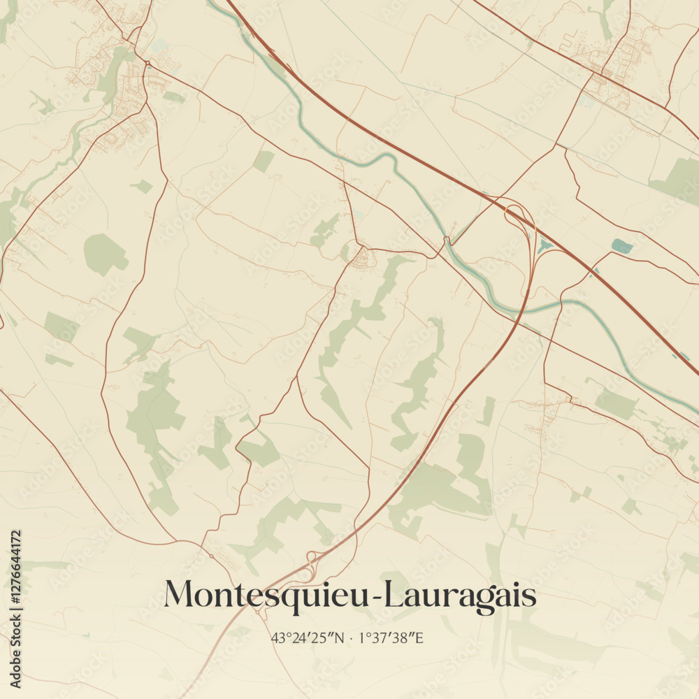 Fototapeta premium Vintage map of Montesquieu-Lauragais, France.
