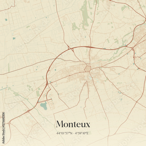 Vintage map of Monteux, France.