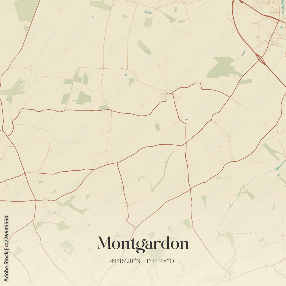 Fototapeta premium Vintage map of Montgardon, France.