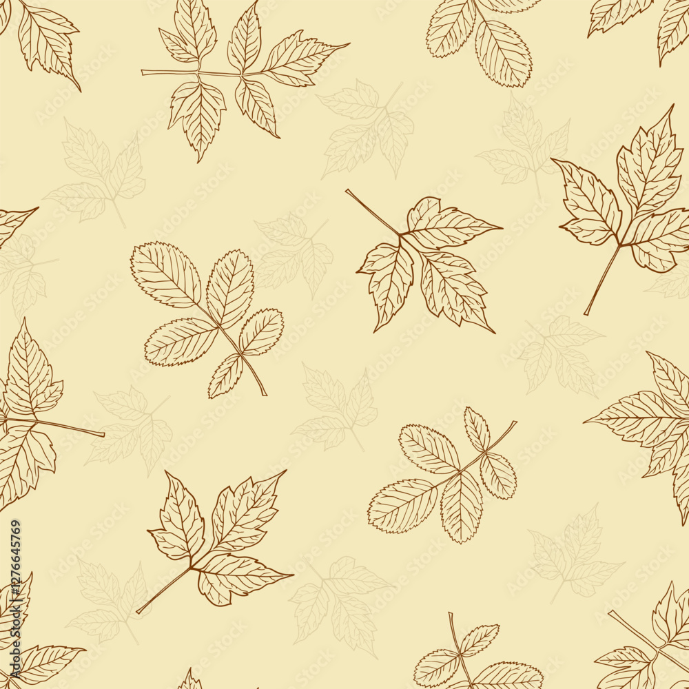 Seamless autumn sketch leaves, doodle style