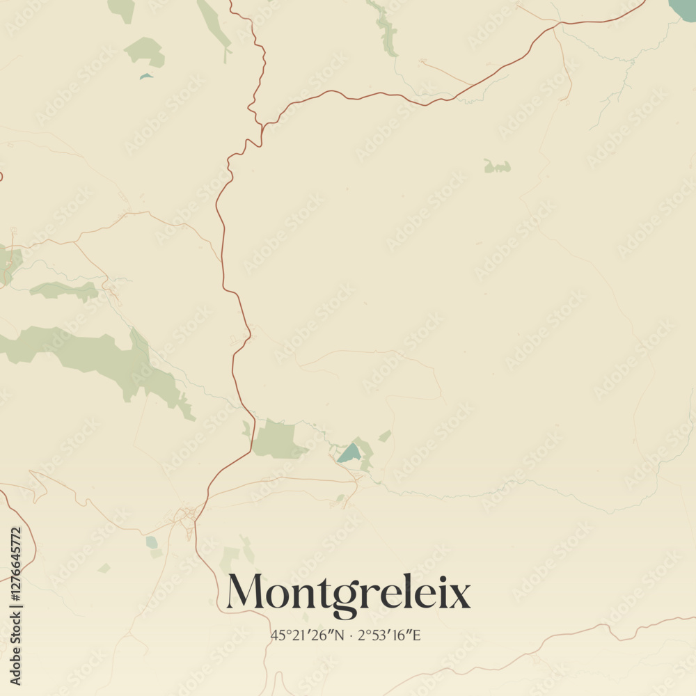 Fototapeta premium Vintage map of Montgreleix, France.