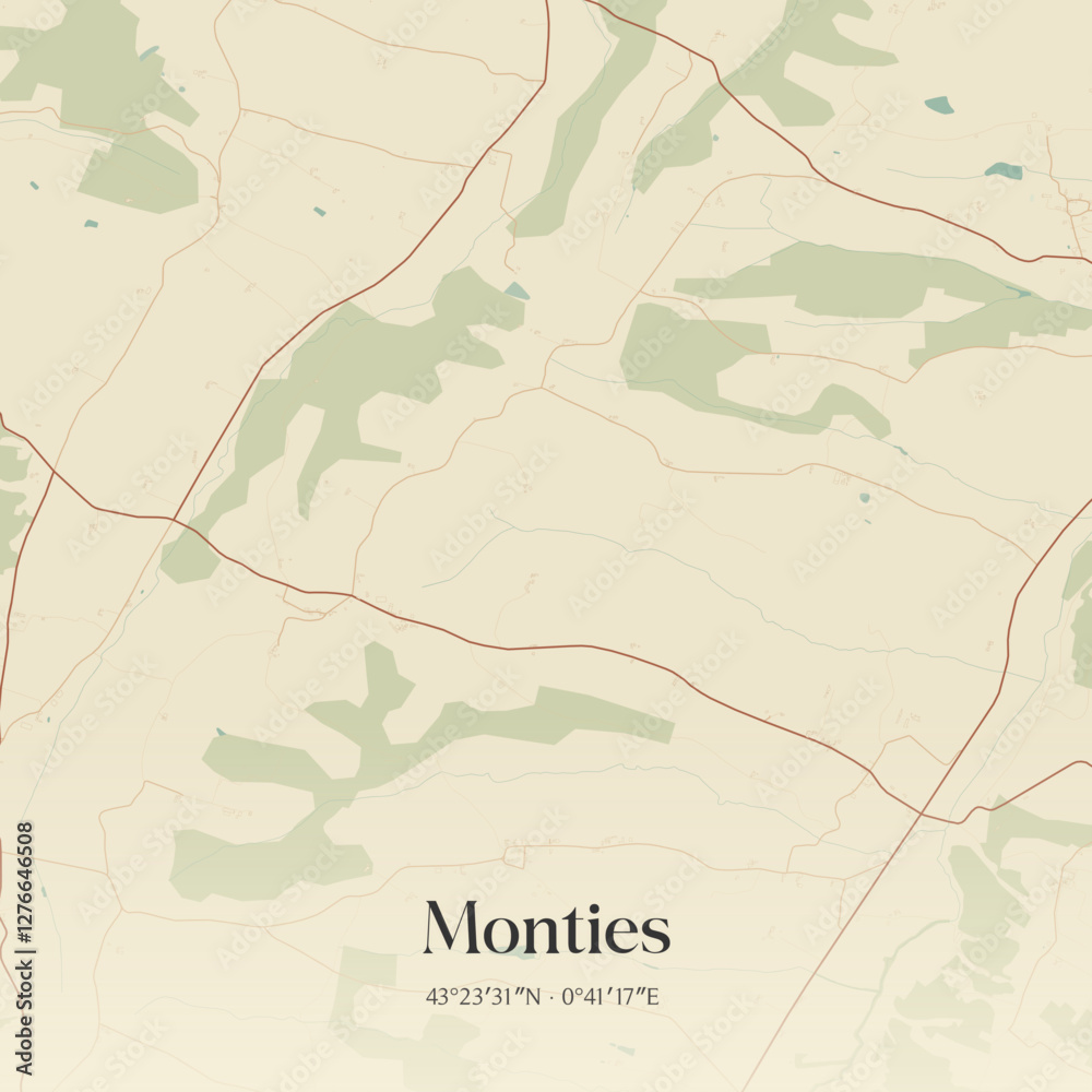 Obraz premium Vintage map of Monties, France.