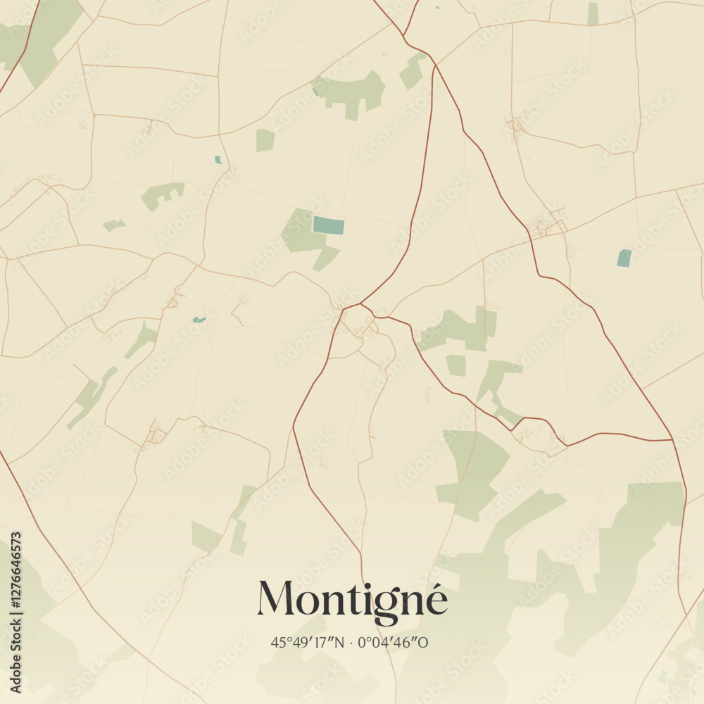 Obraz premium Vintage map of Montigné, France.