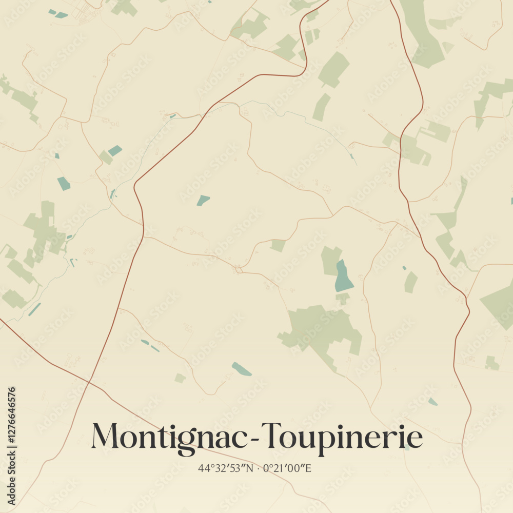 Fototapeta premium Vintage map of Montignac-Toupinerie, France.