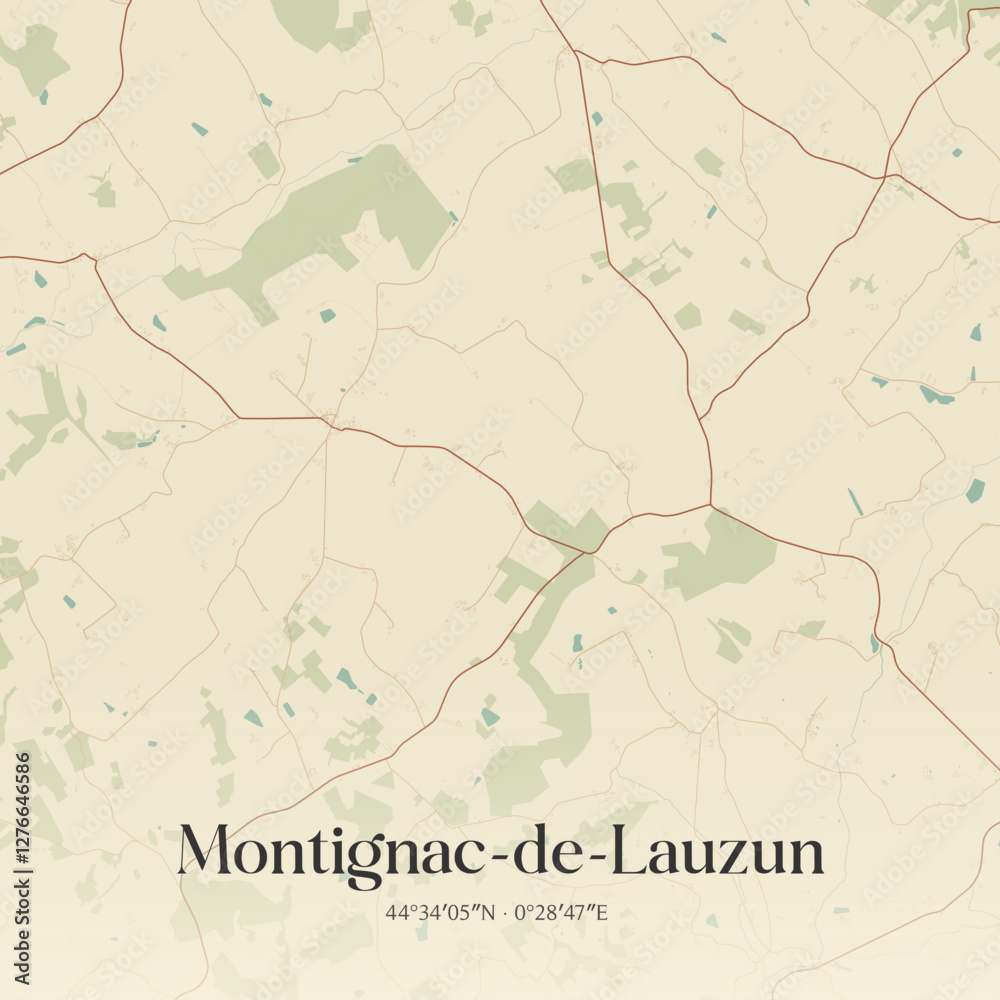 Fototapeta premium Vintage map of Montignac-de-Lauzun, France.